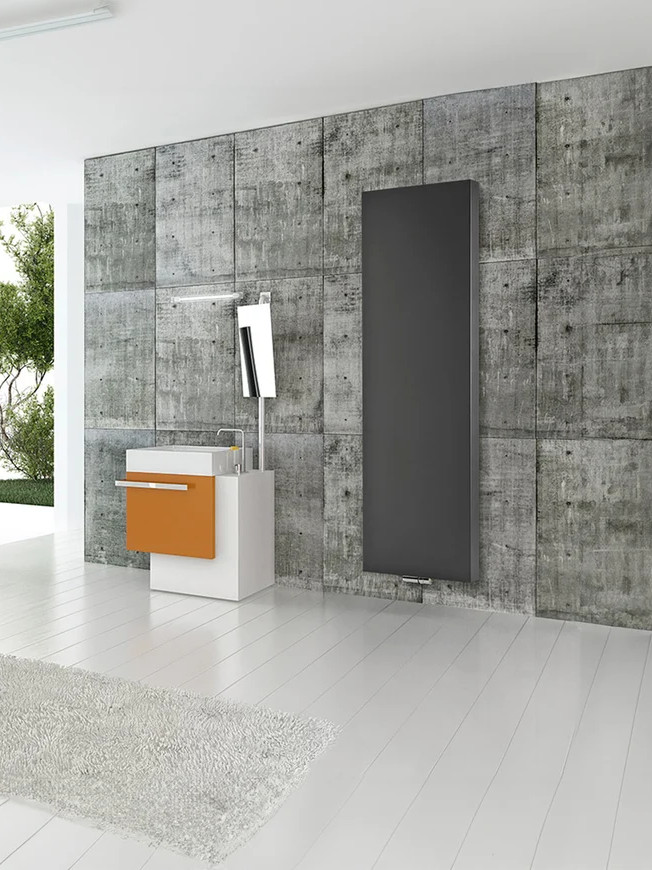 Designradiatoren voor lage temperaturen, gerenoveerde woning, België, matzwart, Facq