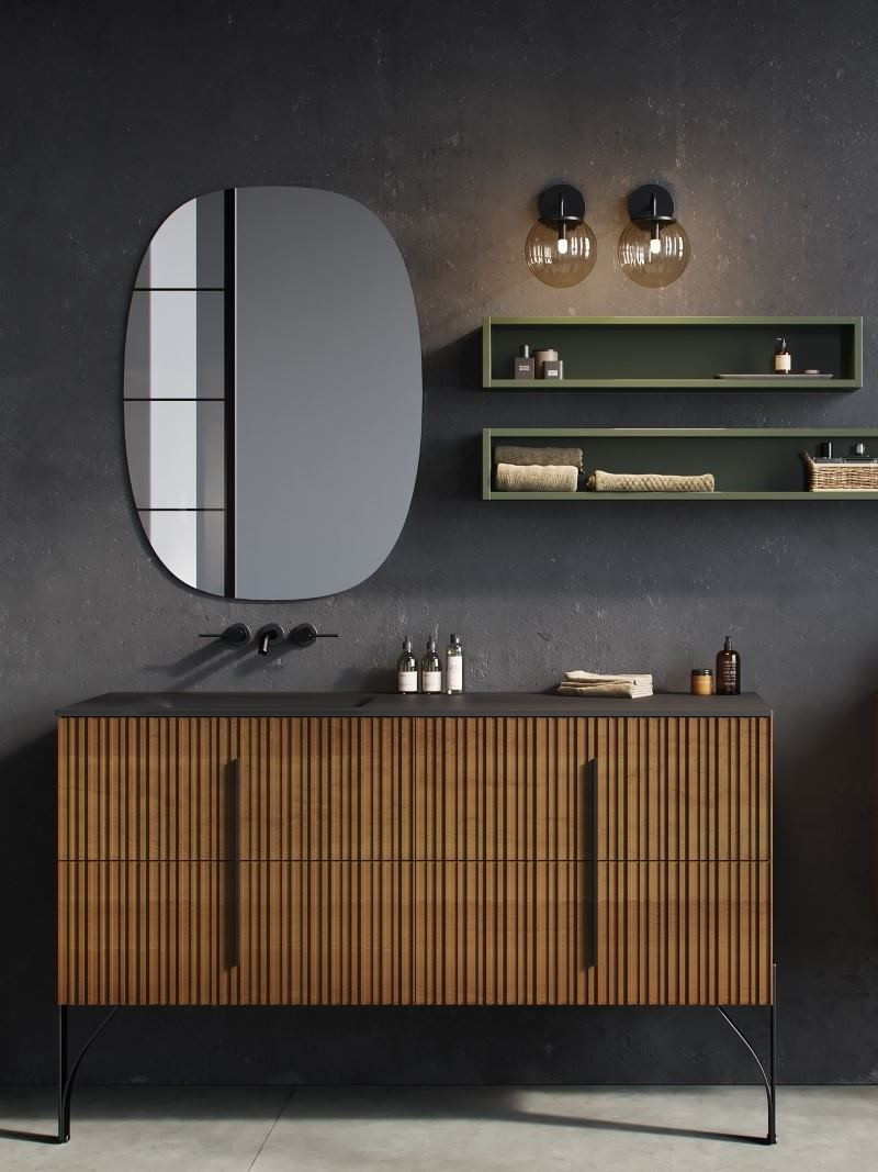 Salle de bains style industriel avec mur en béton