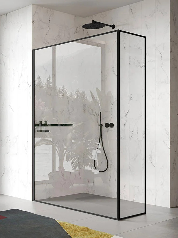 Douche à l’italienne noir mat, avec pommeau de douche réglable, noir mat