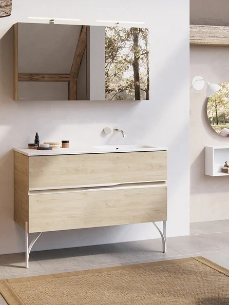 meuble vasque double bois naturel salle de bains — Facq
